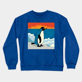 Single Penguin in snow watching the sunset Crewneck Sweatshirt